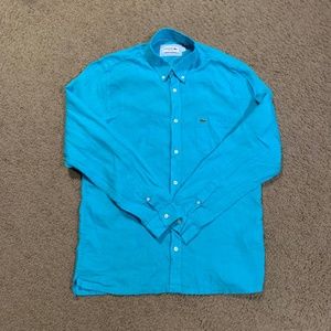 Lacoste Men's Regular Fit Linen Shirt (Light Blue, US size M)